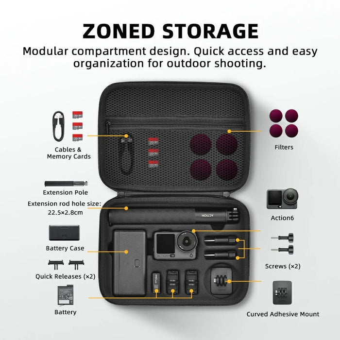 BRDRC All-in-One Carrying Case for DJI Osmo Action 6 Precision Molding Shockproof Storage Bag with Shoulder Strap - Black - 3