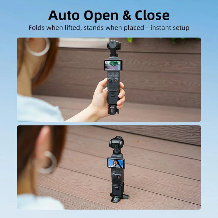 BRDRC Mini Tripod for Action Camera Magnetic Mount Auto Open Close Aluminum Alloy Portable Foldable Desktop Stand - Black - 4