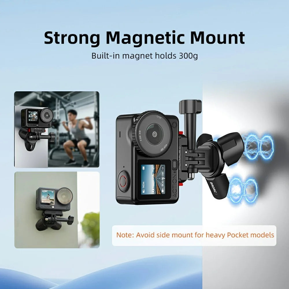 BRDRC Mini Tripod for Action Camera Magnetic Mount Auto Open Close Aluminum Alloy Portable Foldable Desktop Stand - Black - 5