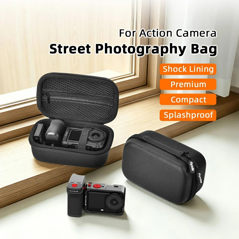 FLYMILE Street Photography Bag for Action Camera Shockproof Splash-proof Storage Case with Hand Strap & Carabiner Clip - Black - 2
