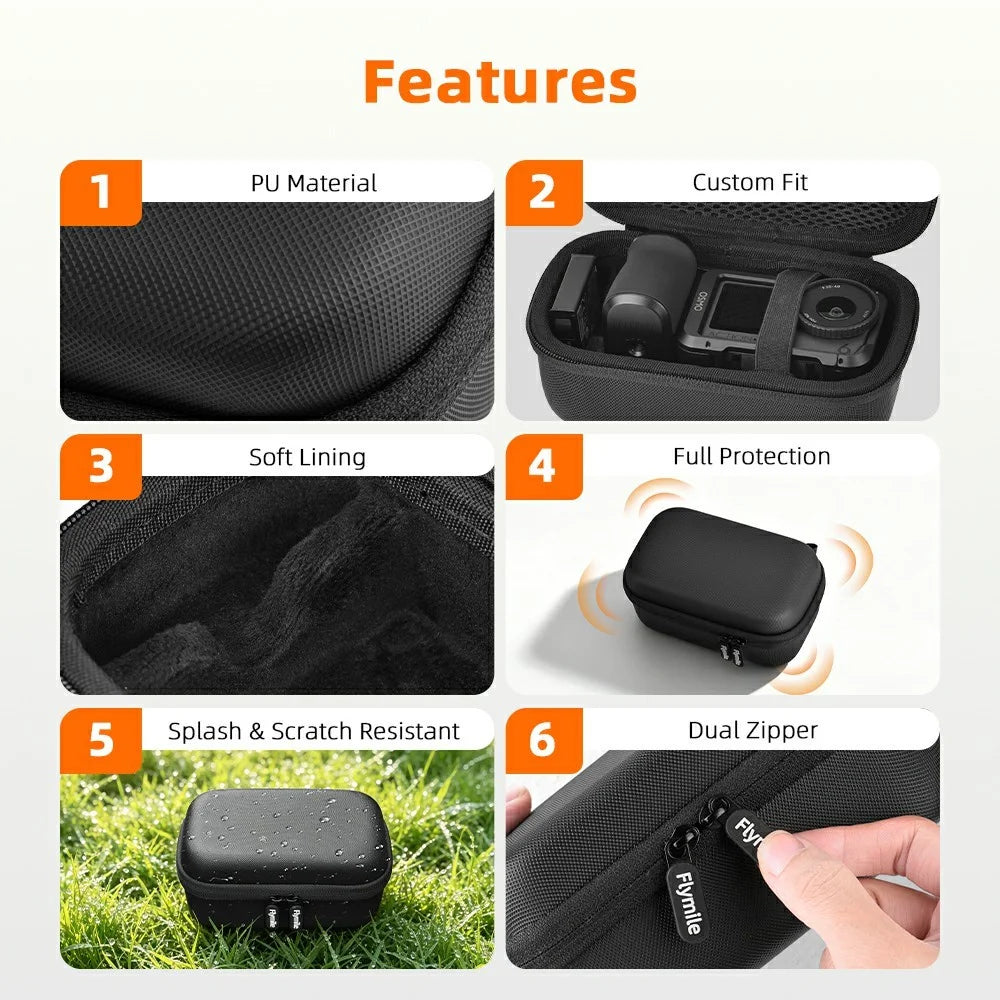 FLYMILE Street Photography Bag for Action Camera Shockproof Splash-proof Storage Case with Hand Strap & Carabiner Clip - Black - 3