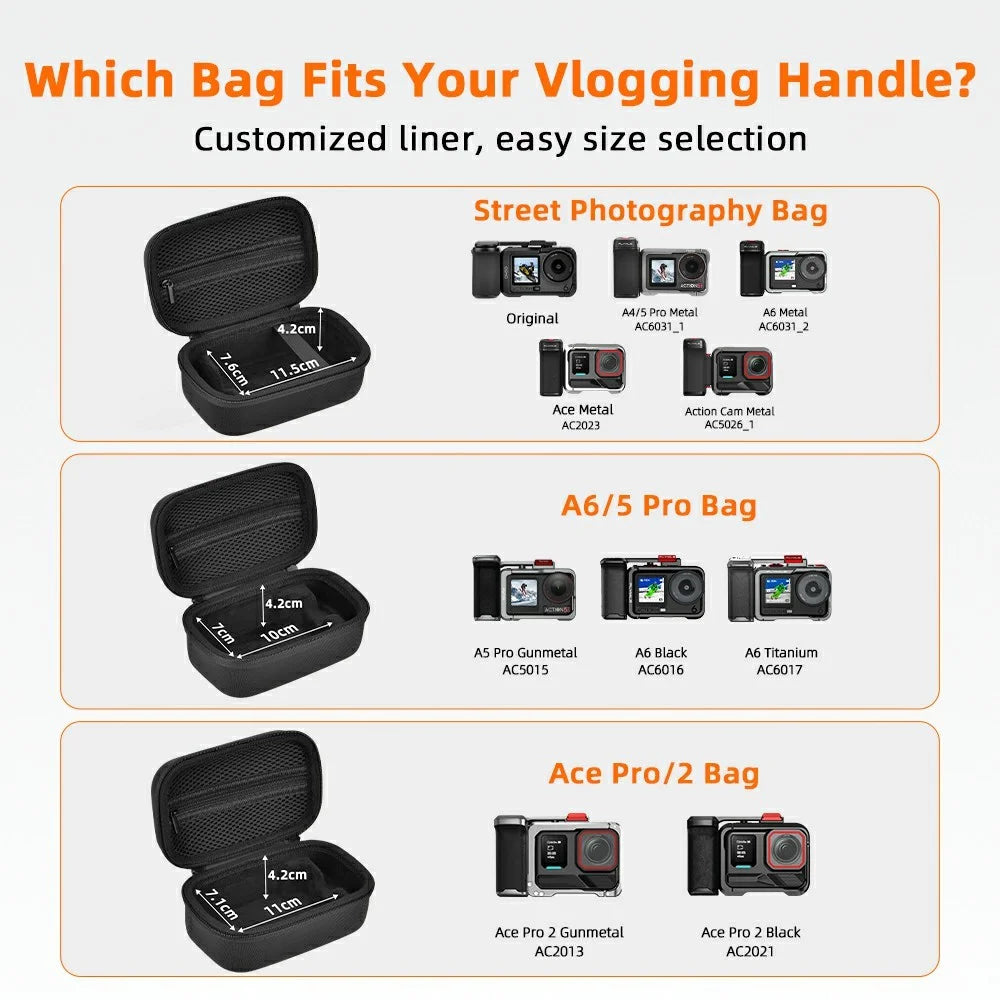 FLYMILE Street Photography Bag for Action Camera Shockproof Splash-proof Storage Case with Hand Strap & Carabiner Clip - Black - 4