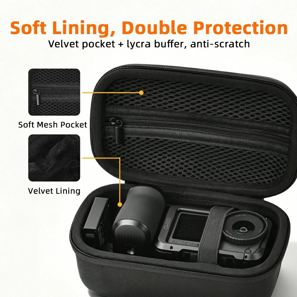 FLYMILE Street Photography Bag for Action Camera Shockproof Splash-proof Storage Case with Hand Strap & Carabiner Clip - Black - 7