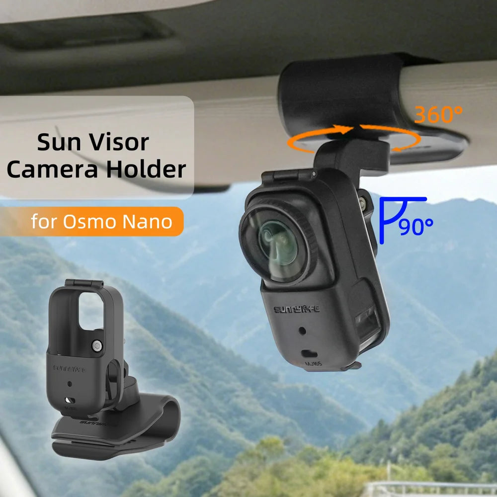 SUNNYLIFE ON-MJ165 For DJI Osmo Nano Car Sun Visor Mount 360 Degree Rotatable Action Camera Holder Vehicle Clip - Black - 2