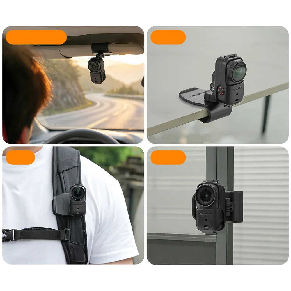 SUNNYLIFE ON-MJ165 For DJI Osmo Nano Car Sun Visor Mount 360 Degree Rotatable Action Camera Holder Vehicle Clip - Black - 6
