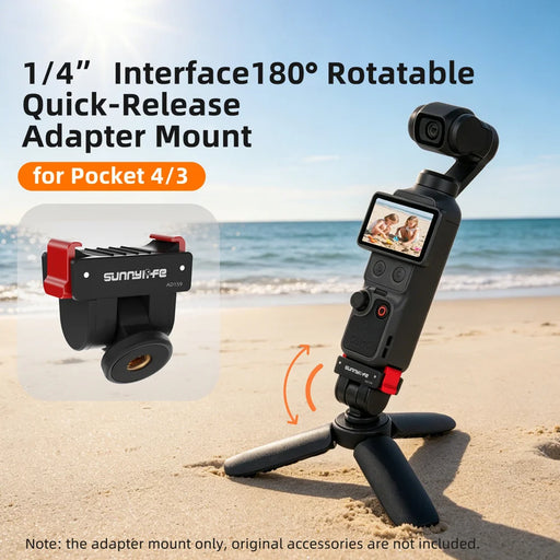 SUNNYLIFE OP4-AD159 For DJI Osmo Pocket 4 / 3 Quick Release Adapter 1/4 Thread 180 Degree Adjustable Mount - Black - 2
