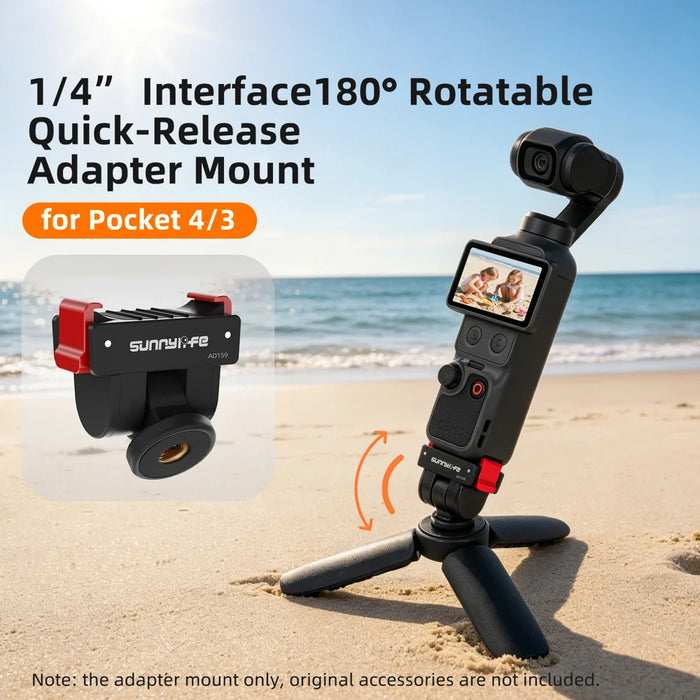 SUNNYLIFE OP4-AD159 For DJI Osmo Pocket 4 / 3 Quick Release Adapter 1/4 Thread 180 Degree Adjustable Mount - Black - 2