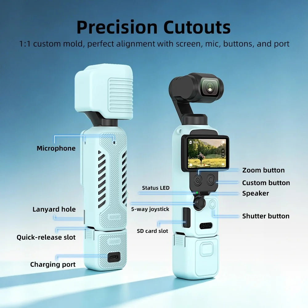 BRDRC Silicone Case for DJI Osmo Pocket 4 Full Body Protective Cover with Lens Cap / Screen Cover / Strap - Blue - 2