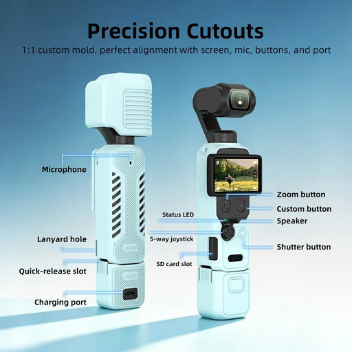 BRDRC Silicone Case for DJI Osmo Pocket 4 Full Body Protective Cover with Lens Cap / Screen Cover / Strap - Blue - 2