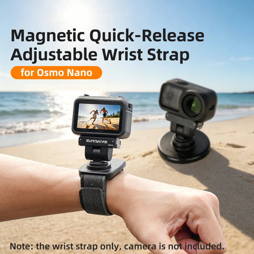 SUNNYLIFE For DJI Osmo Nano Magnetic Quick Release Adjustable Wrist Strap Camera Magic Tape Band - Black - 2