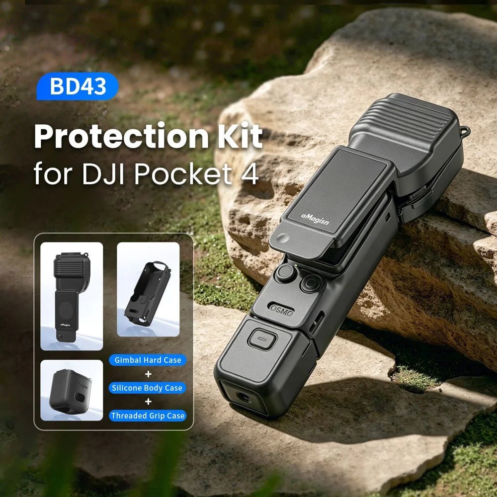 AMAGISN 3 in 1 for DJI Osmo Pocket 4 Protection Case Set with Gimbal Cover Silicone Body Case Handle Sleeve - Black - 2