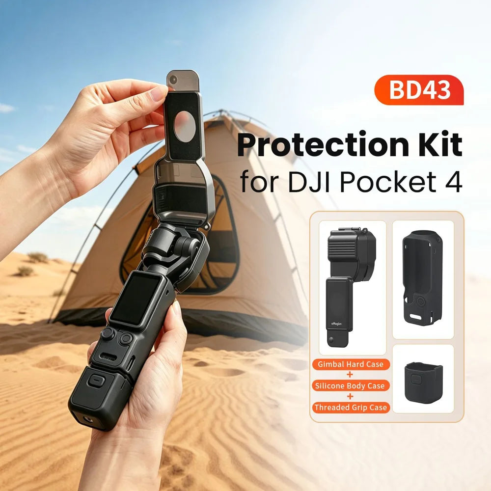 AMAGISN 3 in 1 for DJI Osmo Pocket 4 Protection Case Set with Gimbal Cover Silicone Body Case Handle Sleeve - Black - 3