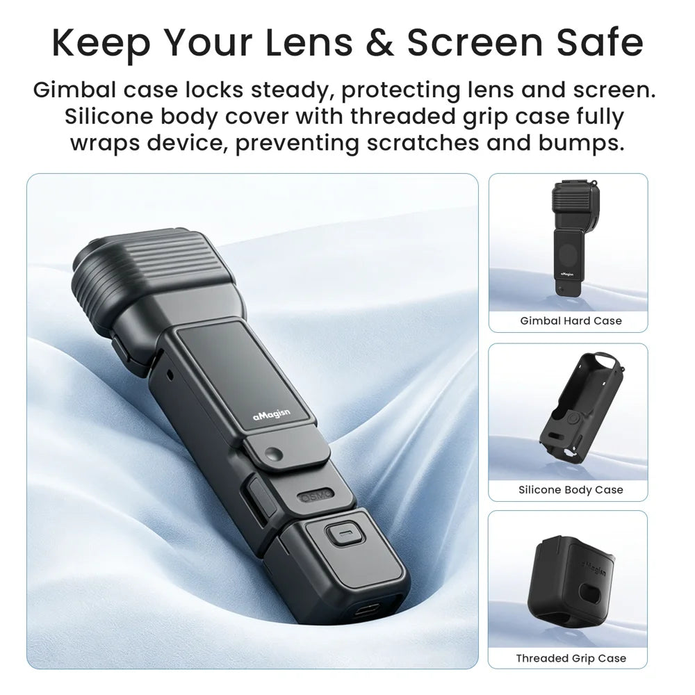 AMAGISN 3 in 1 for DJI Osmo Pocket 4 Protection Case Set with Gimbal Cover Silicone Body Case Handle Sleeve - Black - 5