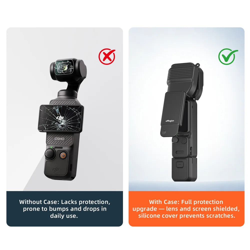 AMAGISN 3 in 1 for DJI Osmo Pocket 4 Protection Case Set with Gimbal Cover Silicone Body Case Handle Sleeve - Black - 6