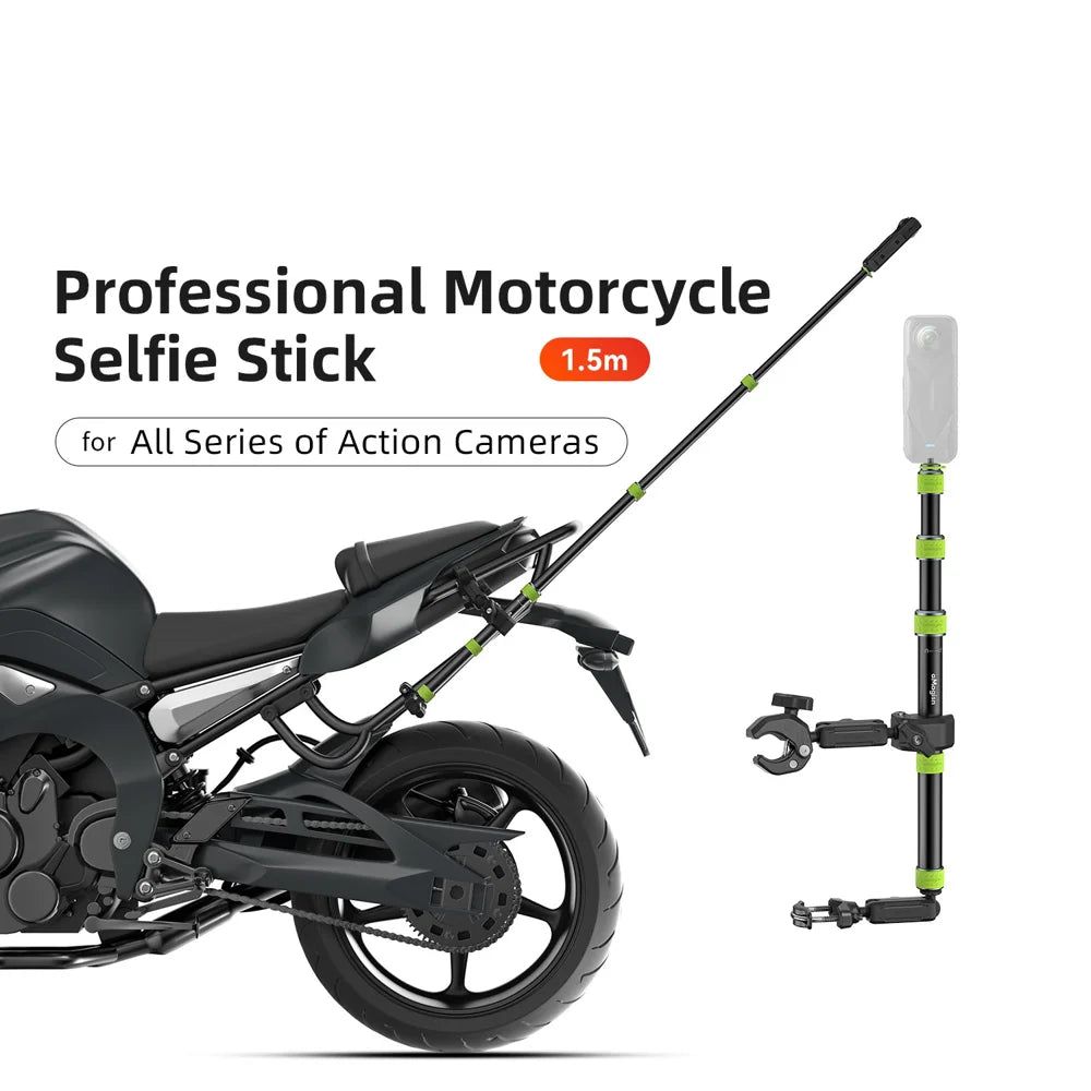 AMAGISN 1.5m Professional Motorcycle Selfie Stick for GoPro DJI Insta360 Action Camera Mount Telescopic Pole - 1.5m - 3