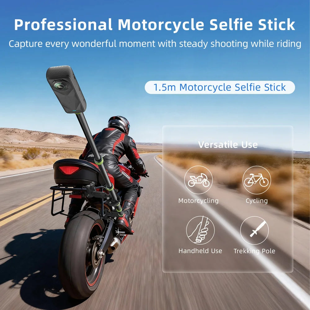 AMAGISN 1.5m Professional Motorcycle Selfie Stick for GoPro DJI Insta360 Action Camera Mount Telescopic Pole - 1.5m - 4