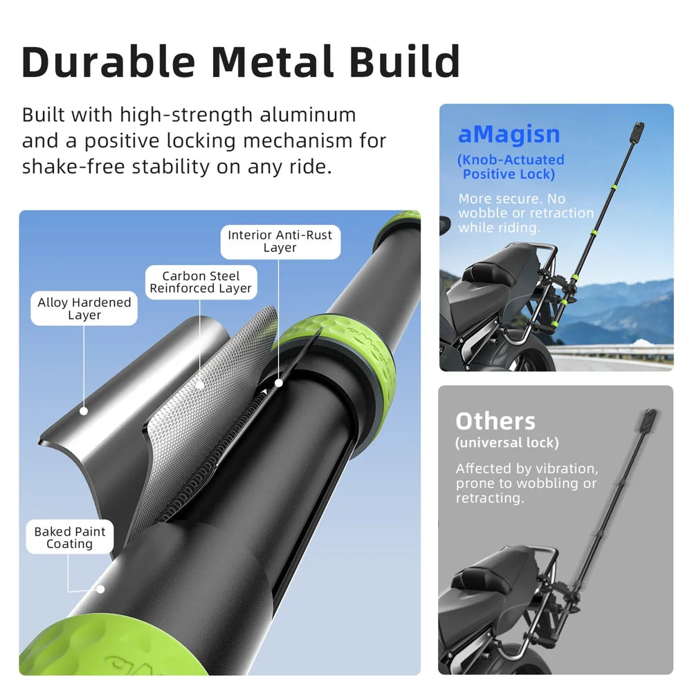 AMAGISN 1.5m Professional Motorcycle Selfie Stick for GoPro DJI Insta360 Action Camera Mount Telescopic Pole - 1.5m - 5