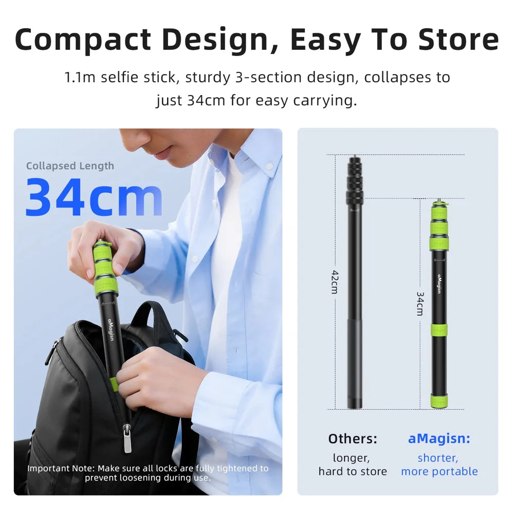 AMAGISN 1.5m Professional Motorcycle Selfie Stick for GoPro DJI Insta360 Action Camera Mount Telescopic Pole - 1.5m - 7