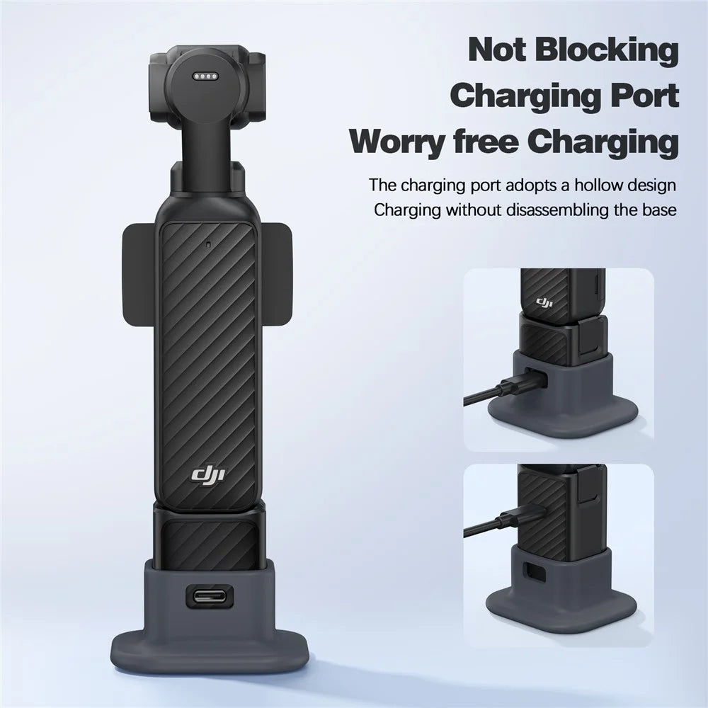 Silicone Base Stand for DJI Osmo Pocket 4  /  Pocket 3 Non-slip Desktop Mount Food Grade Stabilizer Holder - Grey Black - 6