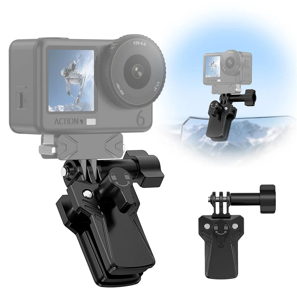 Windshield Clamp Mount for GoPro Hero 11  /  Hero 10  /  DJI Action 6  /  5  /  4  /  3  /  Insta360 X3  /  X2 Zinc Alloy Motorcycle Camera Holder - Black - 1
