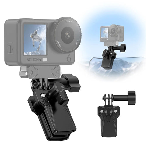 Windshield Clamp Mount for GoPro Hero 11  /  Hero 10  /  DJI Action 6  /  5  /  4  /  3  /  Insta360 X3  /  X2 Zinc Alloy Motorcycle Camera Holder - Black - 1