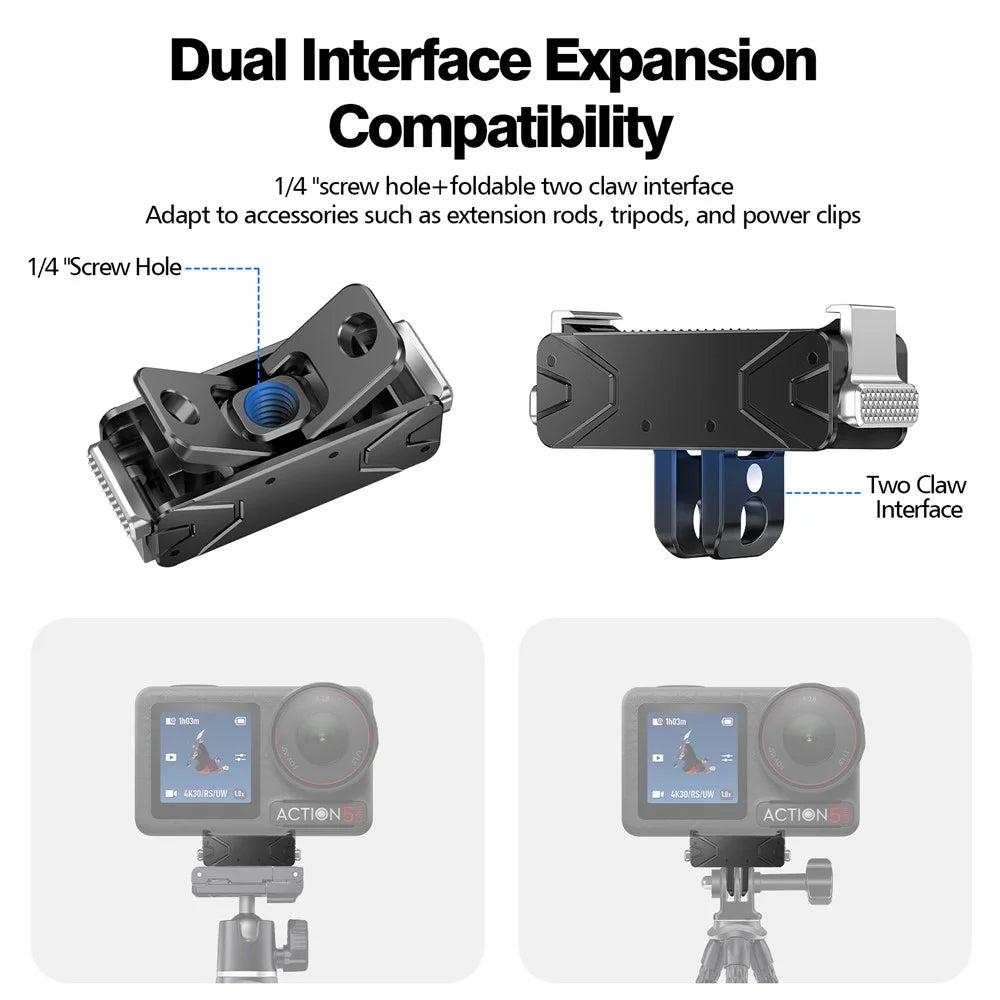 Magnetic Quick Release Base for DJI Action 5 Pro  /  4  /  3  /  Osmo 360 Metal Mount Adapter with Dual Interface - Black - 6