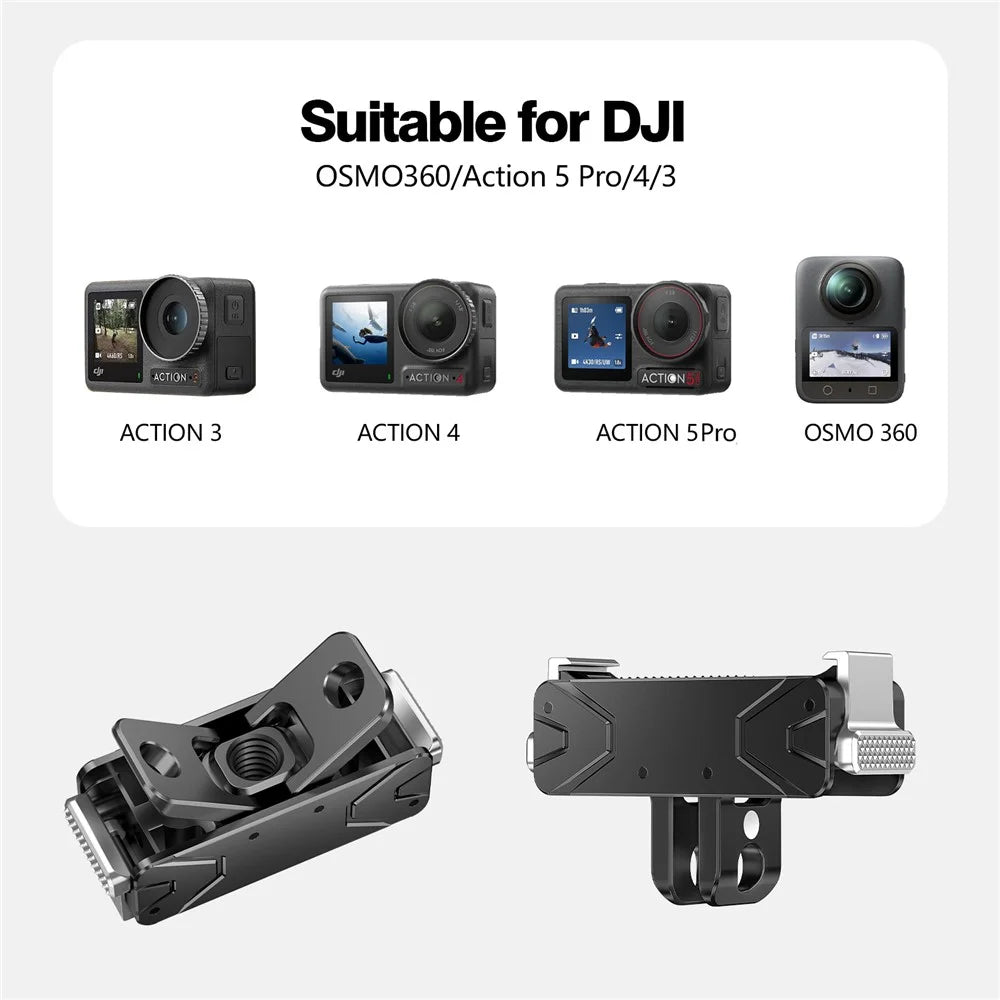 Magnetic Quick Release Base for DJI Action 5 Pro  /  4  /  3  /  Osmo 360 Metal Mount Adapter with Dual Interface - Black - 7