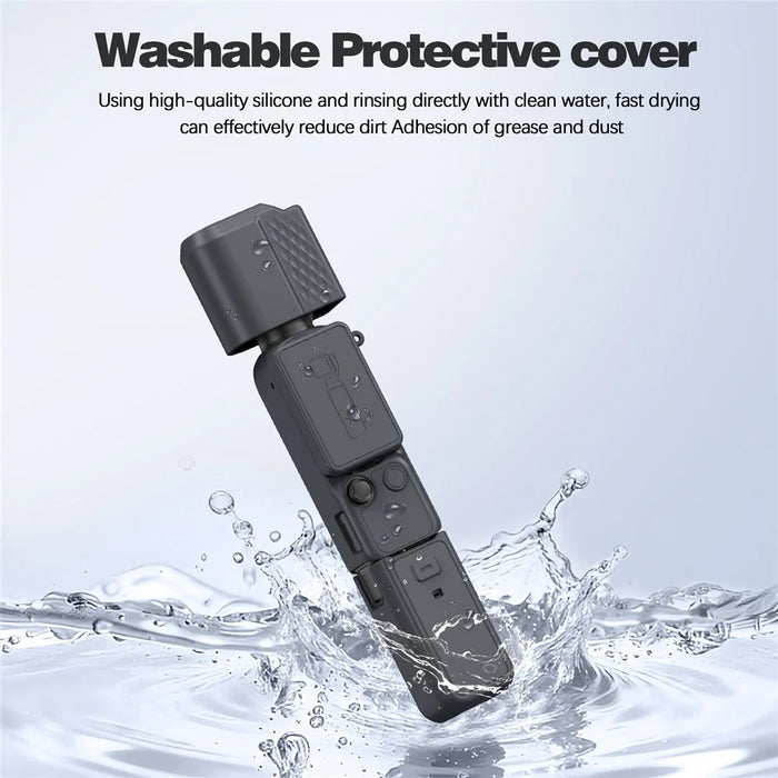 6Pcs Silicone Protective Cover Set for DJI Osmo Pocket 4 Camera Anti-slip Lens Cap Full Body Protection Case with Lanyard - Black - 6