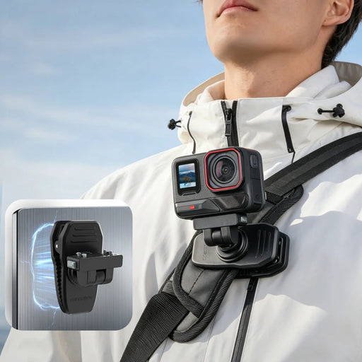 SUNNYLIFE For DJI Osmo Action 6 Magnetic Quick Release Backpack Clip 360 Degree Rotatable Clamp Mount Stand - Black - 2