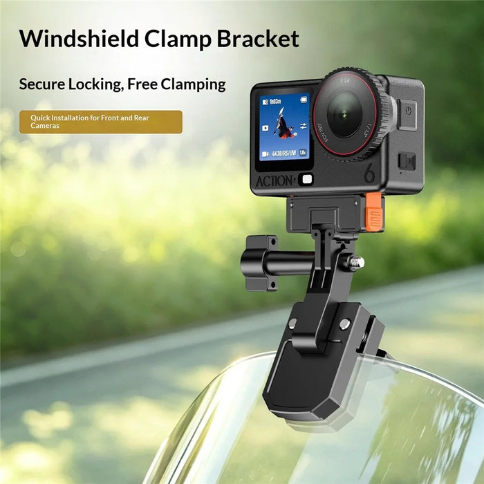 Motorcycle Windshield Clamp Mount Holder 180 Degree Rotation Action Camera Bracket for GoPro Insta360 DJI - Black - 2
