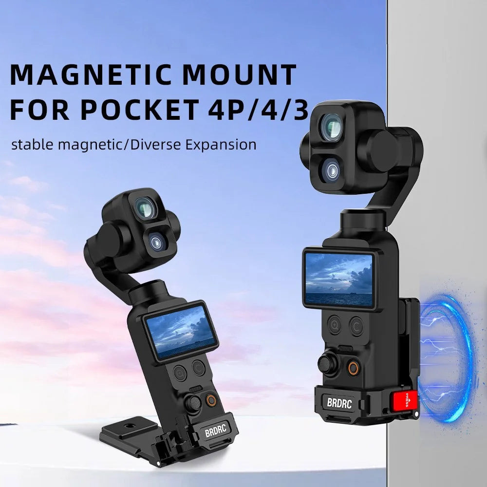 BRDRC 9 in 1 Interface Extension Magnetic Mount for DJI Osmo Pocket 4P  /  4  /  3  180 Degree Adjustable Aluminum Alloy Stand - Black - 4