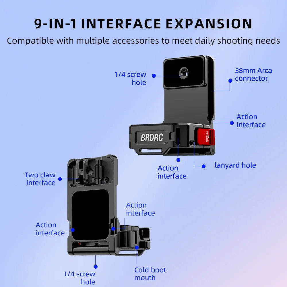 BRDRC 9 in 1 Interface Extension Magnetic Mount for DJI Osmo Pocket 4P  /  4  /  3  180 Degree Adjustable Aluminum Alloy Stand - Black - 6