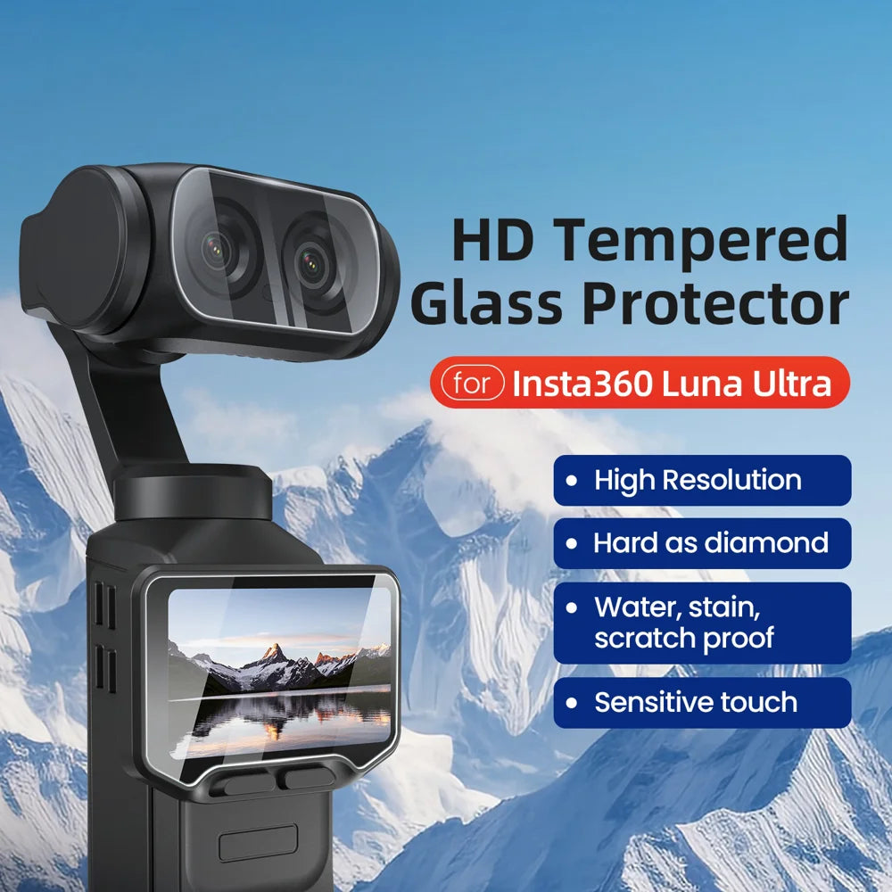 AMAGISN For Insta360 Luna Ultra 2Pcs Tempered Glass Screen Protector + 2Pcs Lens Film 9H Hardness Anti-Scratch - 3