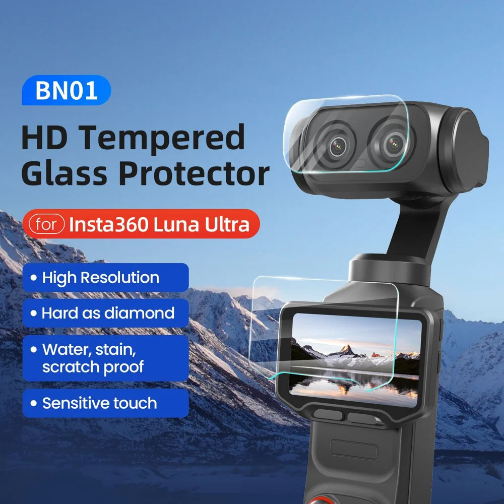 AMAGISN For Insta360 Luna Ultra 2Pcs Tempered Glass Screen Protector + 2Pcs Lens Film 9H Hardness Anti-Scratch - 4