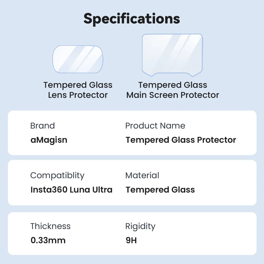 AMAGISN For Insta360 Luna Ultra 2Pcs Tempered Glass Screen Protector + 2Pcs Lens Film 9H Hardness Anti-Scratch - 7