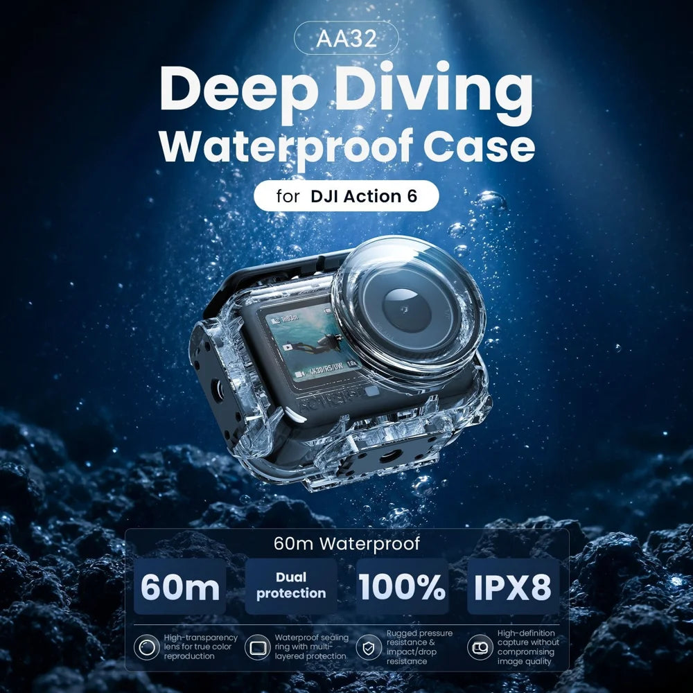 AMAGISN For DJI Osmo Action 6 Waterproof Case 60m Deep Diving Housing Underwater Protective Cover - 7