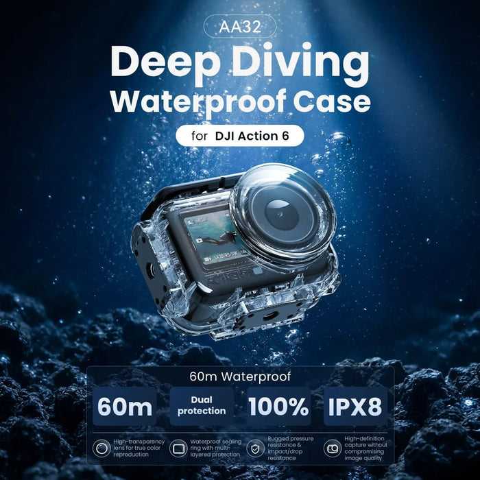 AMAGISN For DJI Osmo Action 6 Waterproof Case 60m Deep Diving Housing Underwater Protective Cover - 7