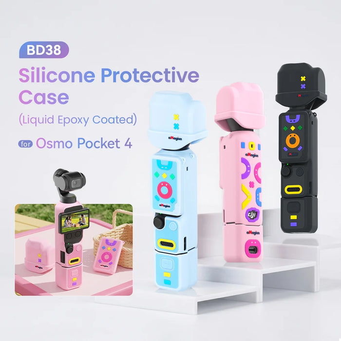 AMAGISN BD38 for DJI Osmo Pocket 4 Silicone Case Shockproof Scratch Resistant Protective Cover - Black - 4