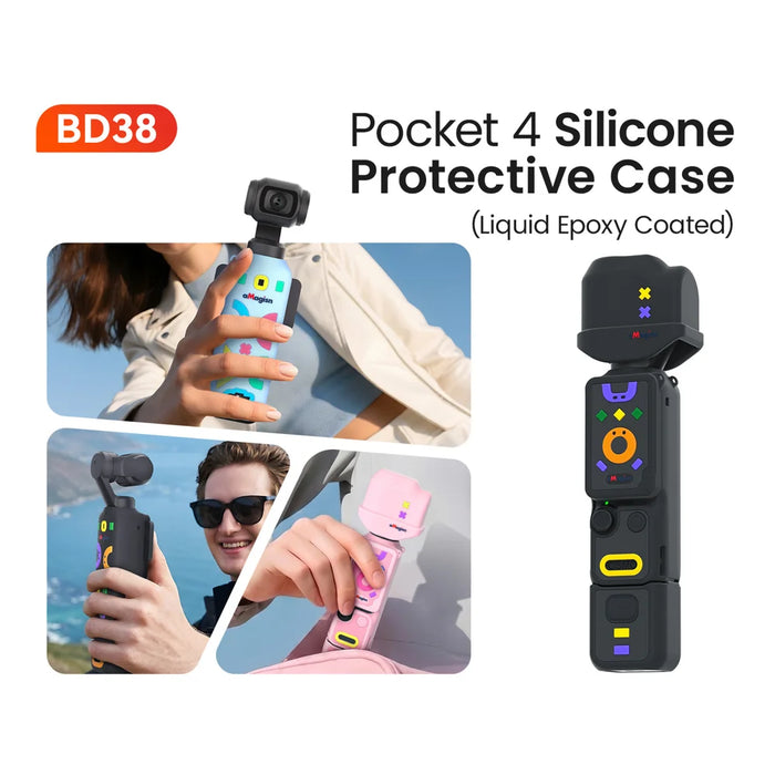 AMAGISN BD38 for DJI Osmo Pocket 4 Silicone Case Shockproof Scratch Resistant Protective Cover - Black - 5