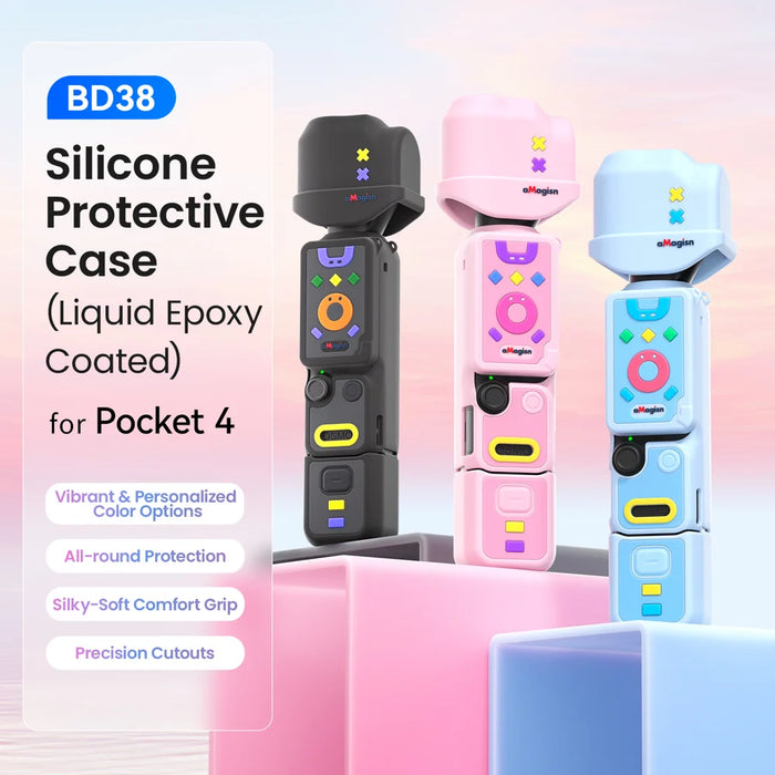 AMAGISN BD38 for DJI Osmo Pocket 4 Silicone Case Shockproof Scratch Resistant Protective Cover - Black - 7