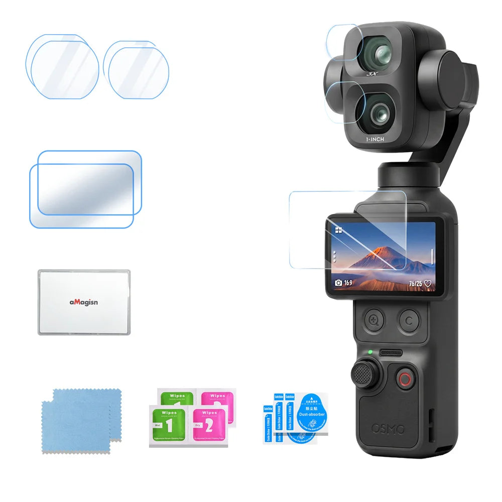 AMAGISN BD78 2Pcs Screen Protector and Lens Film Set for DJI Osmo Pocket 4P HD 9H Anti-Fingerprint Tempered Glass Film - 1