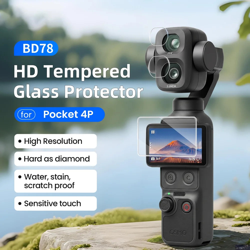 AMAGISN BD78 2Pcs Screen Protector and Lens Film Set for DJI Osmo Pocket 4P HD 9H Anti-Fingerprint Tempered Glass Film - 4