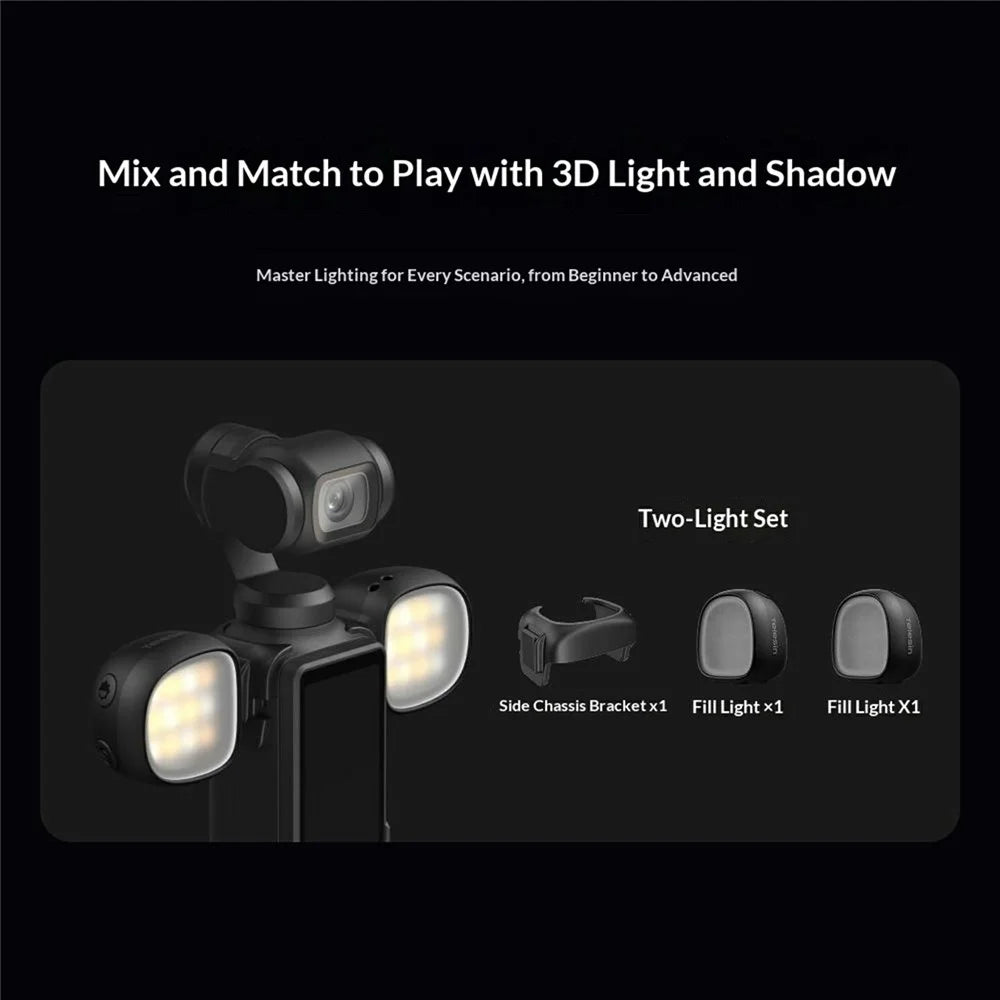 TELESIN S5-BGD-23-TDJ 2Pcs Mini Fill Light for DJI Osmo Pocket 4 / 4P Magnetic 3 Color Temp LED Video Light - Black - 7