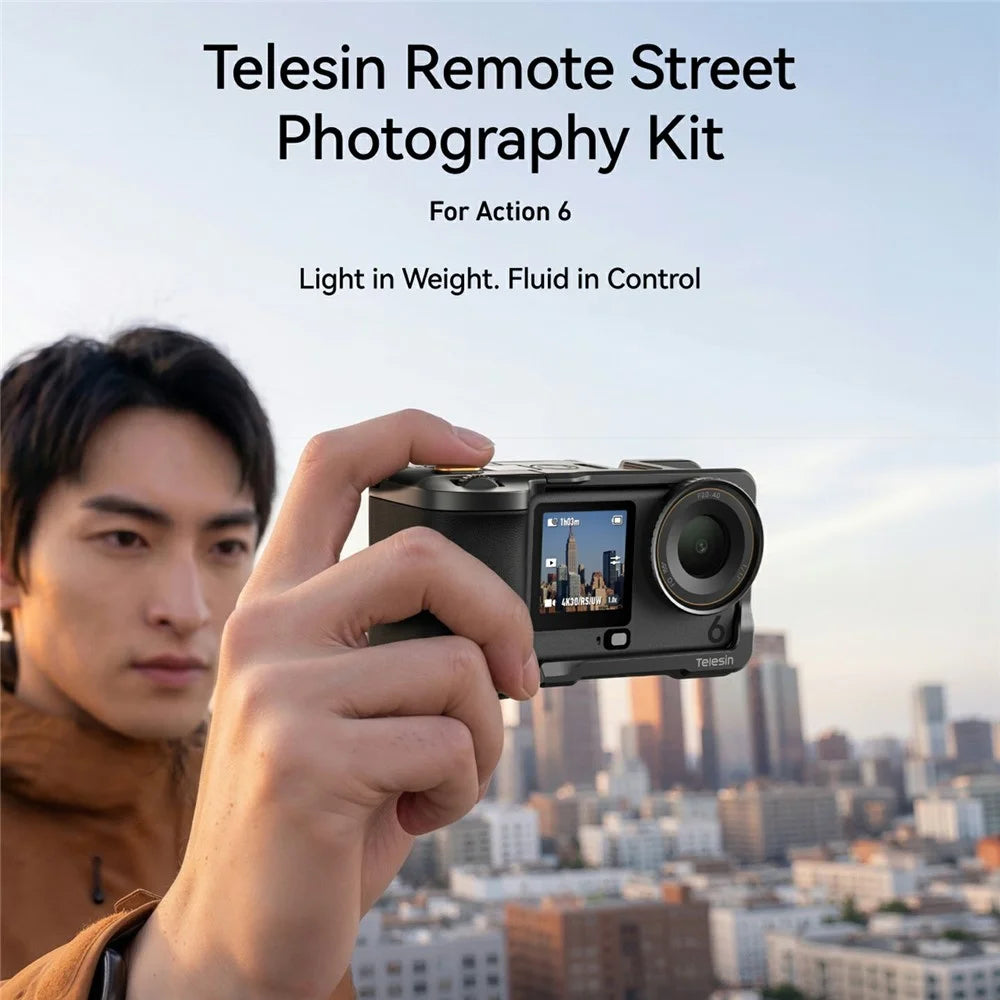 TELESIN S6-FMS-39-TDJ For DJI Osmo Action 6 Remote Street Photography Kit , Camera Cage with Bluetooth-compatible Remote Handle - Black - 4
