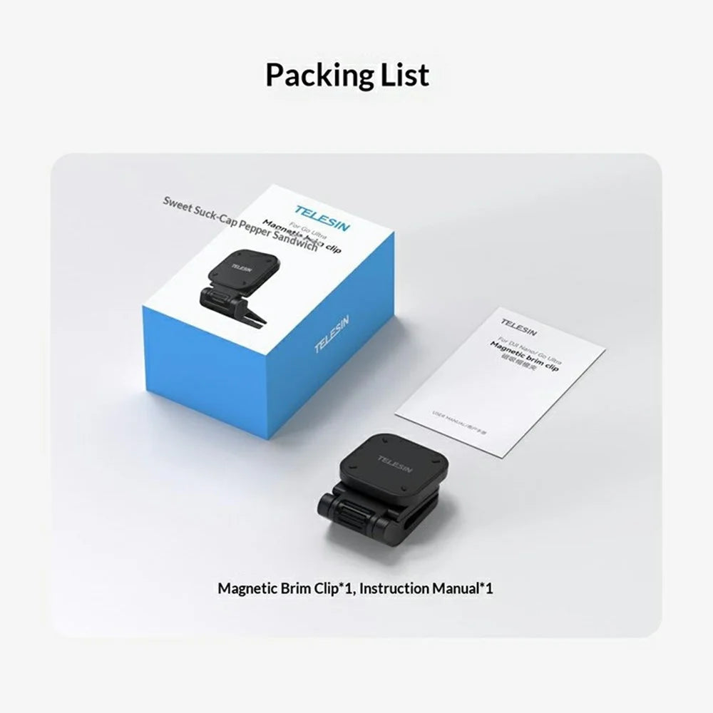 TELESIN S3-HMH-05-TIS For Insta360 Go Ultra Magnetic Brim Clip Adjustable POV Camera Mount - Black - 7