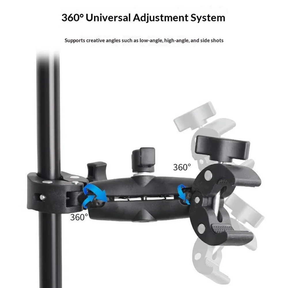 Selfie Stick with Dual Head Crab Claw Clamp Mount Kit 360 Degree Ball Head Extension Base for Action Camera - Black - 3