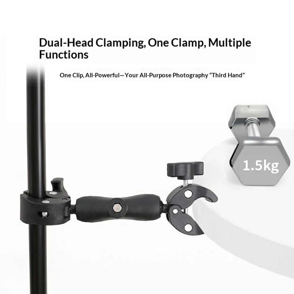 Selfie Stick with Dual Head Crab Claw Clamp Mount Kit 360 Degree Ball Head Extension Base for Action Camera - Black - 4