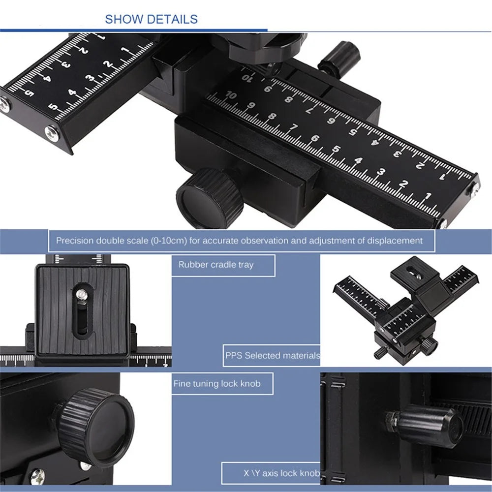Two-Way Macro Frame Four-Dimensional Macro Tripod Head Fine-Tuning Long-Shaped Tripod Head for Macro Shooting - 4