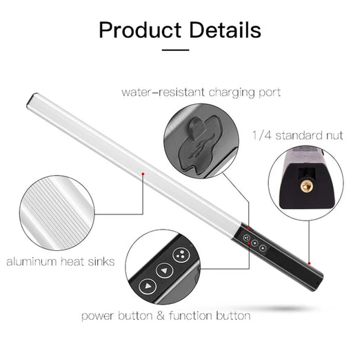 LUXCEO Q508A 8-color Photography RGB Fill Light Adjustable Color Temperature Handheld Video Light - Black/White - 2