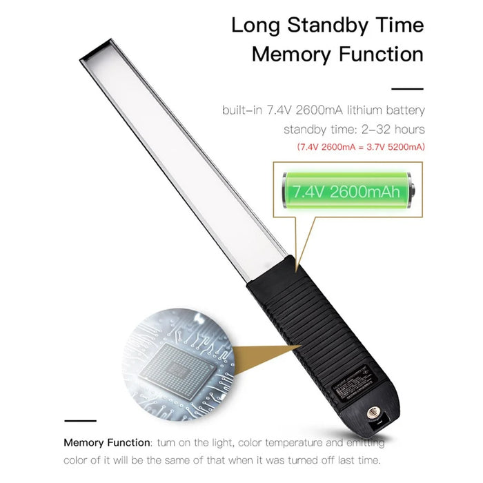 LUXCEO Q508A 8-color Photography RGB Fill Light Adjustable Color Temperature Handheld Video Light - Black/White - 5